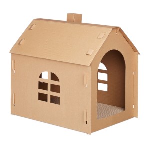 Relaxdays Katzenhaus Pappe Braun mit Kratzbrett 46 cm x 36,5 cm x 48 cm 670 g