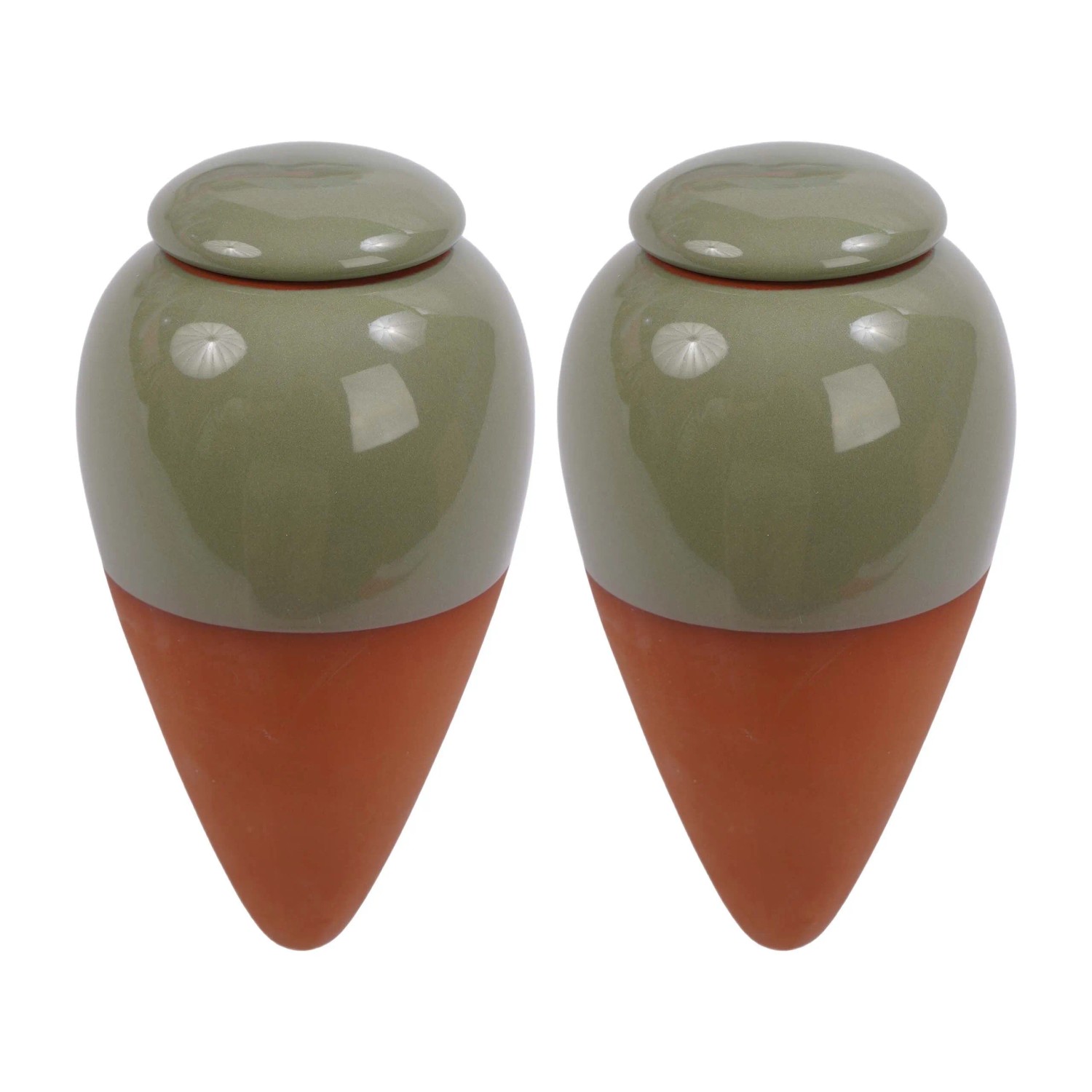 Relaxdays Bewässerungskegel Keramik Salbei mit Deckel 2er-Pack 350 ml 16 cm x 8 cm
