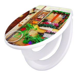 Banjado WC-Sitz Familie mit Motiv Grünes Fahrrad, Absenkautomatik, Kindersitz, Polypropylen.
