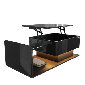 okwish Couchtisch mit Glas und LED-Effekt mit Glasplatte 100 × 50 cm Schwarz