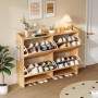 Schmaler Schuhschrank in Natur Holzoptik mit 4 Klapptüren, 8 Fächern und Haken. Ideal für Flur & Eingangsbereich.