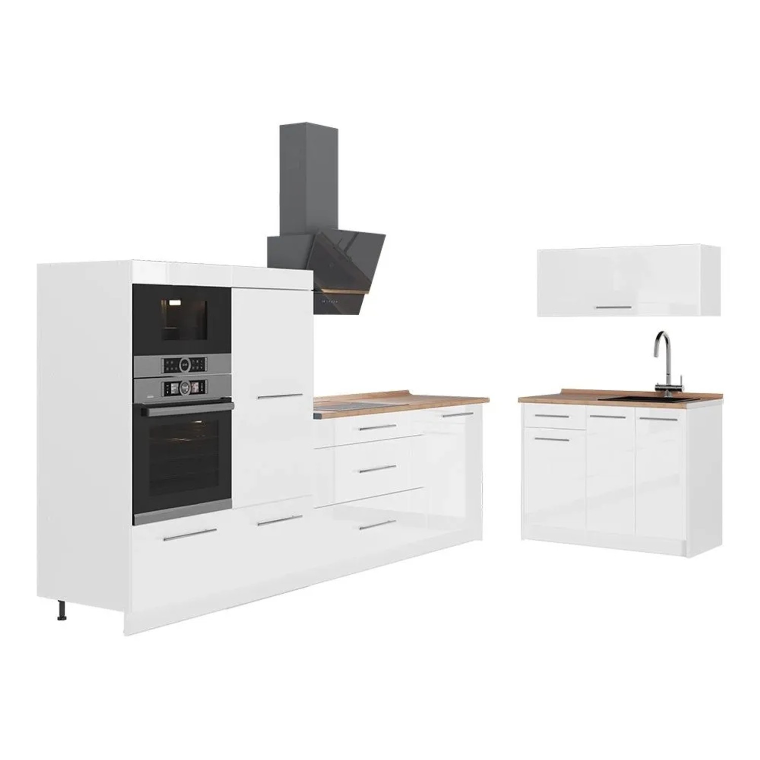 Vicco Küchenzeile Fame-Line Weiß Hochglanz/Weiß 380 x 154 AP Eiche Art Nr 64141