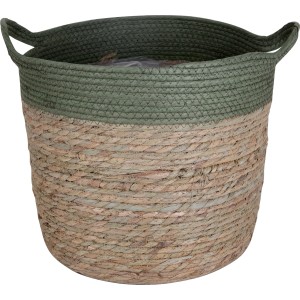 Natur-grüner Übertopf Korb (Ø 30cm) mit Griffen für Pflanzen im Innenbereich.