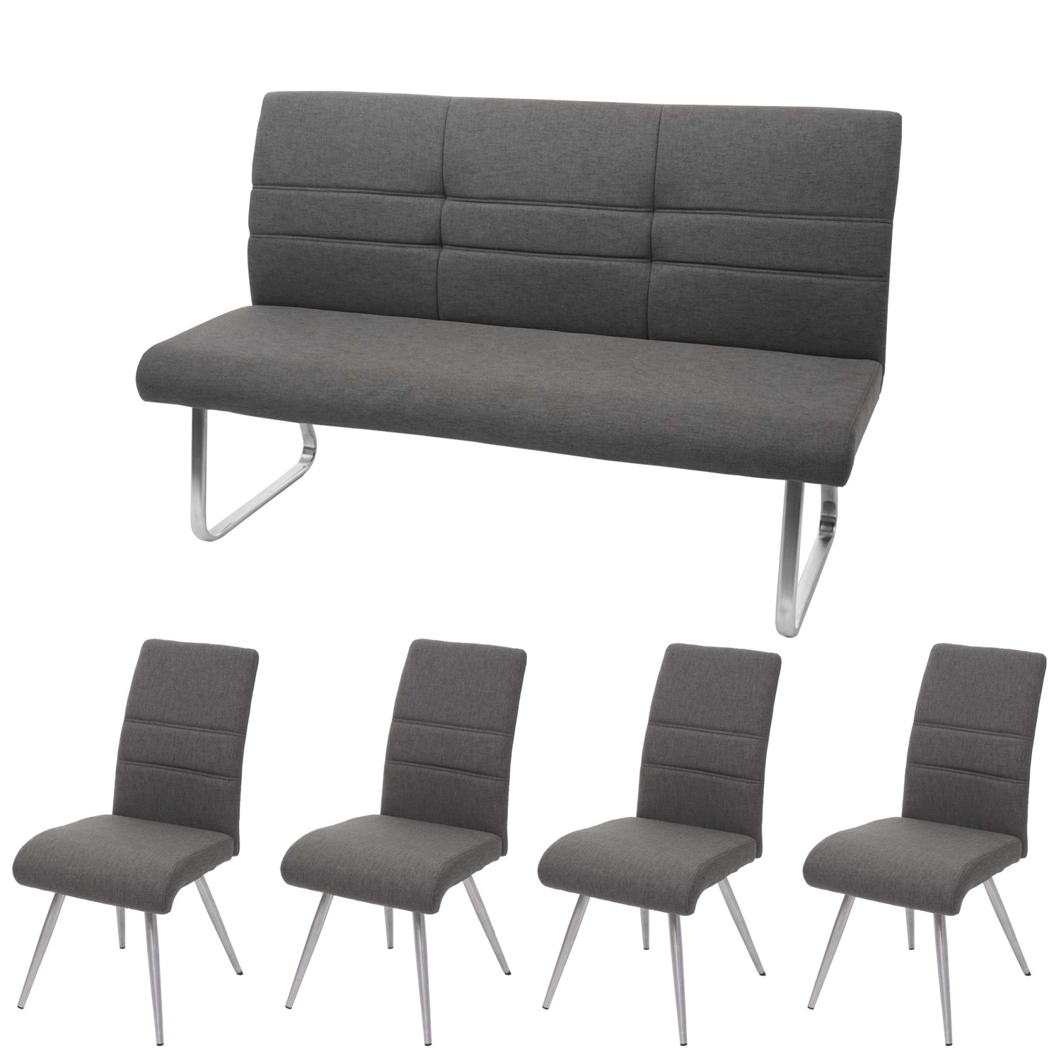 MCW Esszimmer-Set G54 5-teilig Grau-Braun Bank 160cm
