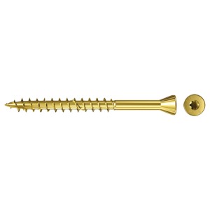 Fischer Dielenschraube 3,5x55 mm, gelb passiviert, mit Senkkopf und TX-Antrieb.