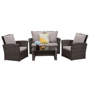 MeXo Poly Rattan Balkonmöbel Set für 4 Personen Grau