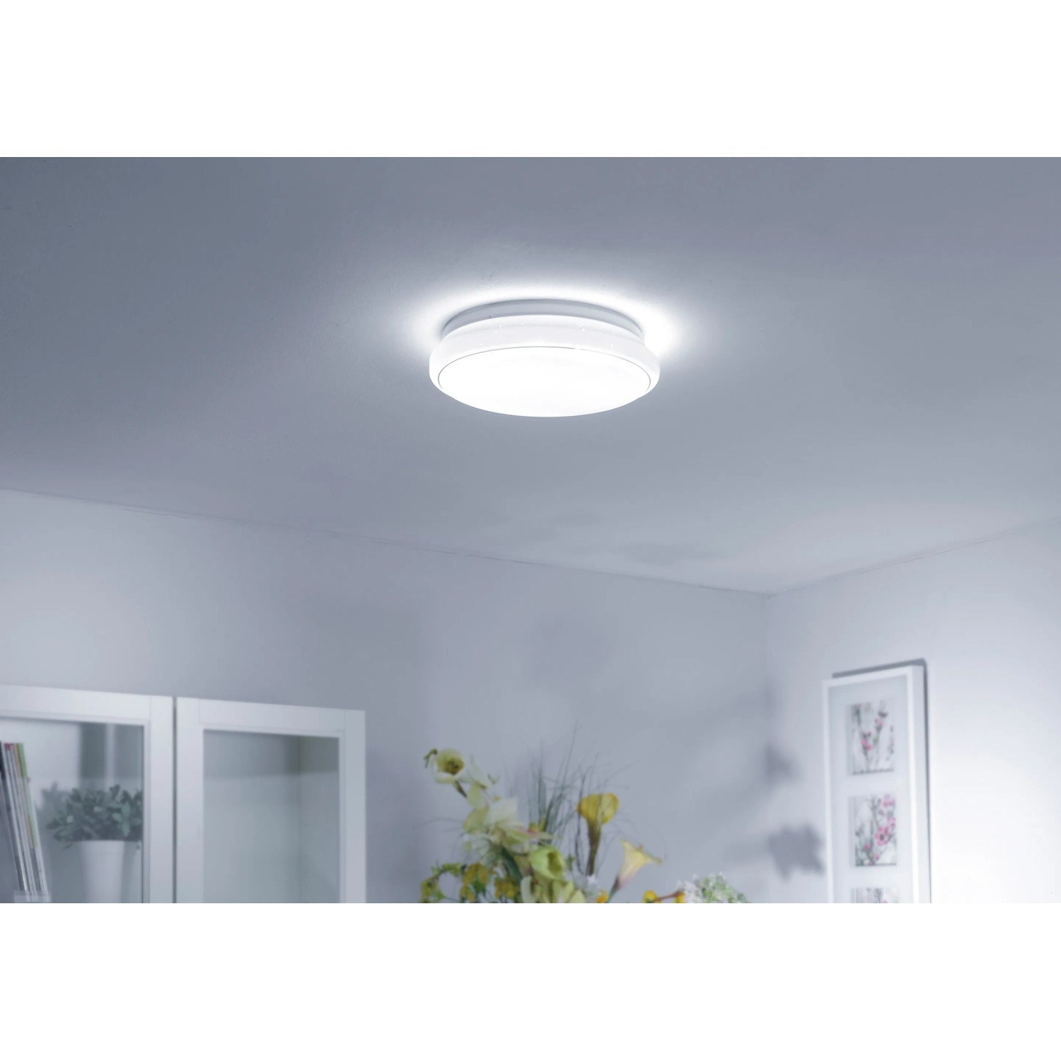 Weiße LED-Deckenleuchte Jupiter, Ø 35cm, mit Sternenhimmel-Optik für Wohnräume.