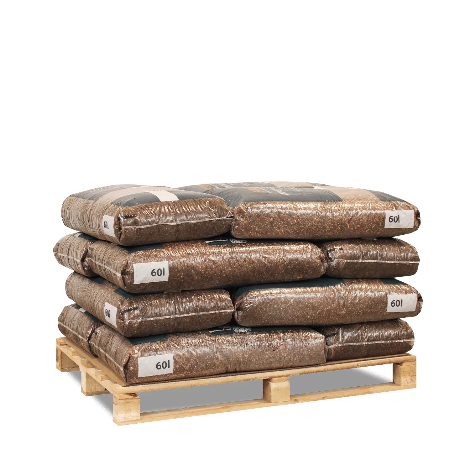 Palette mit 12 Säcken STROY Waldbodeneinstreu 60l. Braune Kieferneinstreu für Pferde und Kleintiere, 720l.