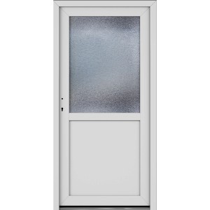 Weiße Roro Kunststoff Nebeneingangstür mit Ornamentglas, 98x198 cm, DIN links.