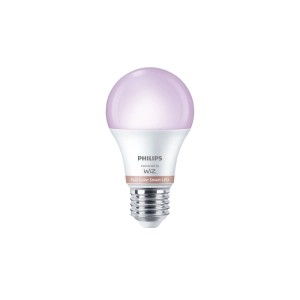 Philips Smart-LED-Leuchtmittel E27, Glühlampenform, leuchtet lila. RGB-Farbwechsel, dimmbar, smarte Beleuchtung.