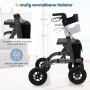 Costway Rollator, faltbar, mit Luftbereifung und Sitz, schwarz. Höhenverstellbare Griffe.