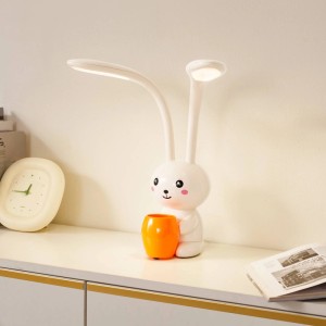 Cremefarbene Lindby LED-Tischlampe Haas im Hasen-Design, dimmbar, 2-flammig für Kinder.