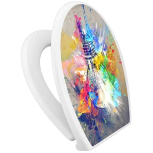 Banjado Familien WC-Sitz mit Absenkautomatik, Motiv Idee Glühbirne mit bunten Farben.