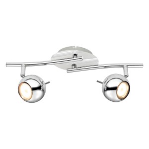 Chromfarbiger LED Spot Scordia mit zwei Leuchten und GU10 Leuchtmitteln.