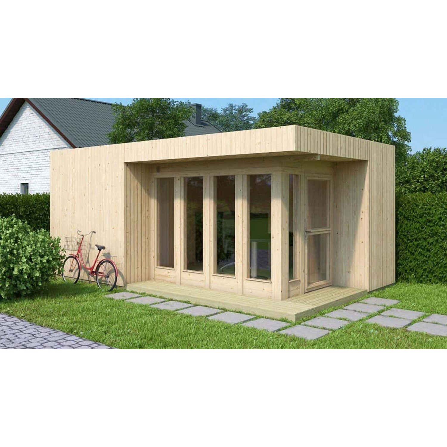 Alpholz Gartenhaus Home-Office-21 Flachdach 351 cm x 594 cm Hellbraun günstig online kaufen