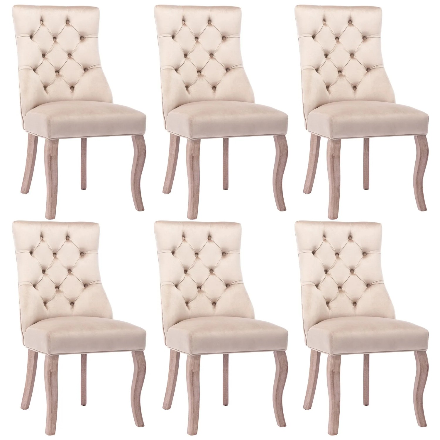 Merax Esszimmerstuhl 6Er Set Beige Samt Massivholzbeine