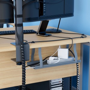 D-Line Kabelkanal-Set am Schreibtisch zur Kabelorganisation mit Kabelrinne und Kabelsockel.