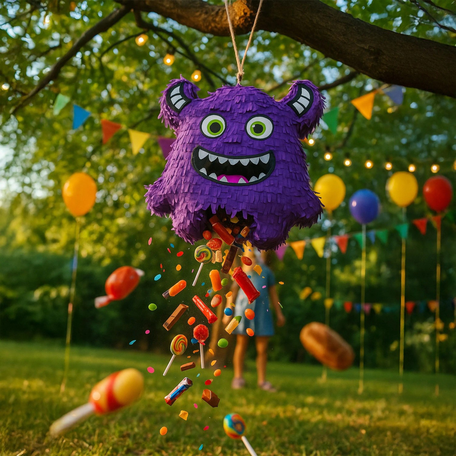 Relaxdays Pinata Set Pappe Lila Mit Stab und Maske 40 cm x 35 cm x 9 cm 220 g_2