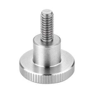 SOTECH Rändelschraube M10 aus Edelstahl V2A, hohe Ausführung mit Schaft und geriffeltem Kopf.