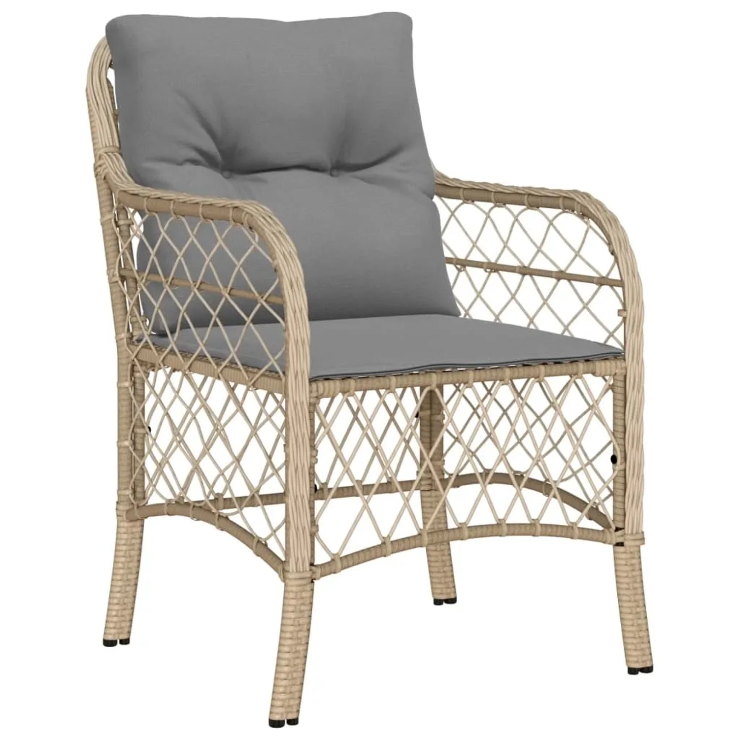 Gartensessel aus Rattan mit grauen Kissen, Teil der vidaXL 7-tlg. Garten-Essgruppe.
