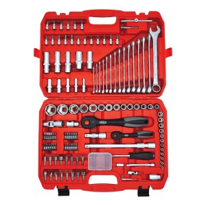 Famex Steckschlüsselsatz 568-FX-46, 120-teilig im roten Koffer, diverse Schraubenschlüssel und Bits.