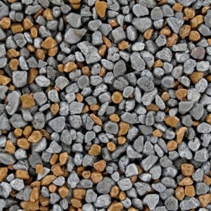 Terralith Metallic Steinteppich Wand Mix 205: Graue und goldene Kieselsteine mit Metallic-Glanz.