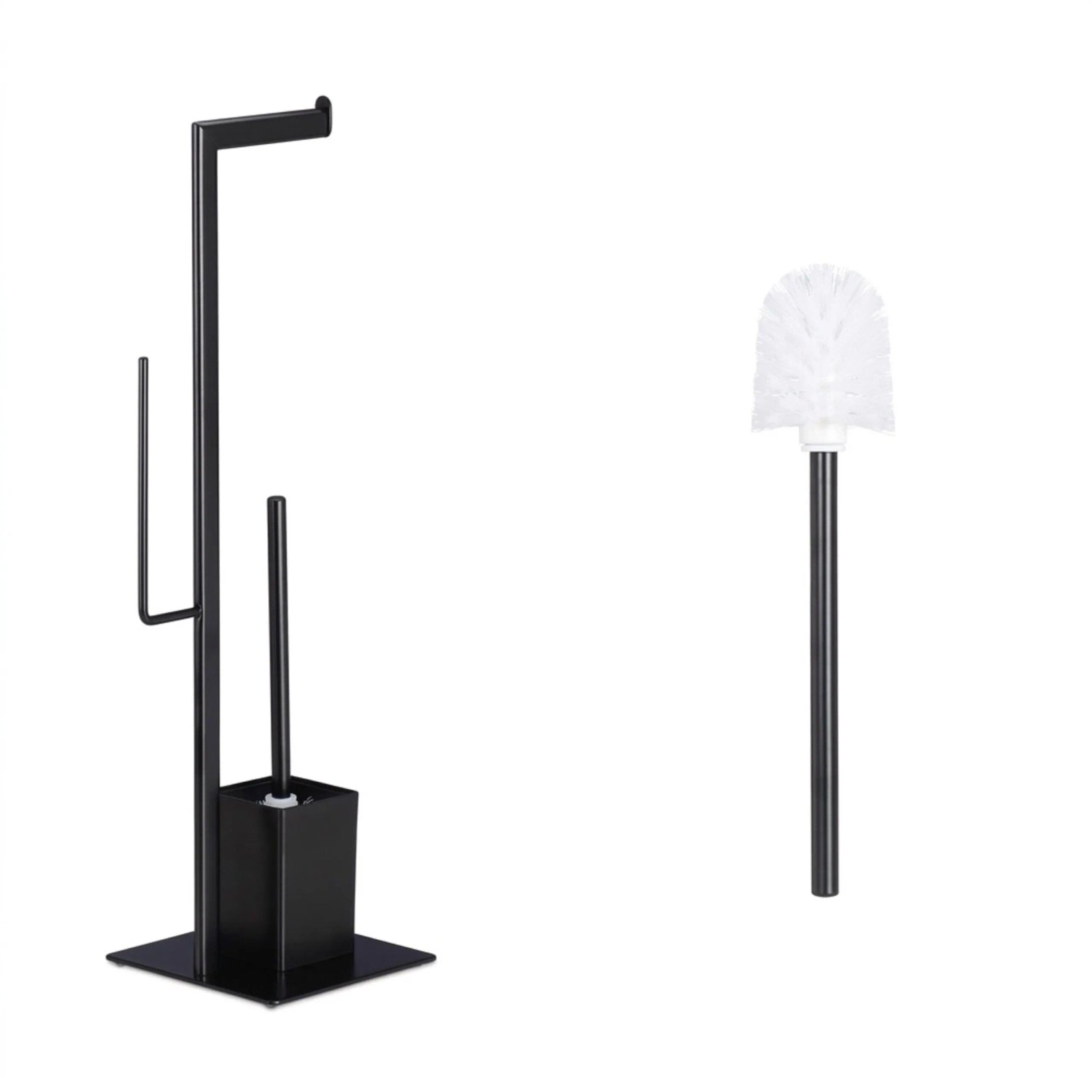 Relaxdays WC Garnitur Stahl Kunststoff Schwarz Freistehend 72 cm x 25 cm x 20 cm 2 kg