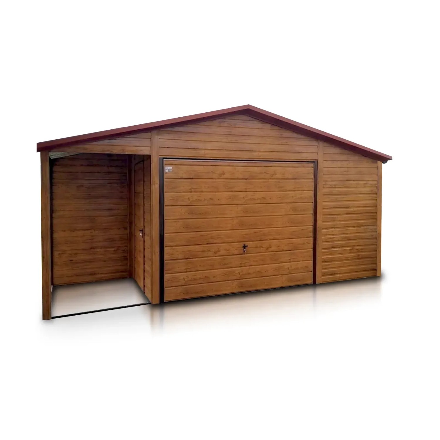 Liderstal Einzelgarage Premium aus Blech 600 x 600 cm Nische Satteldach Schwingtor Holzoptik