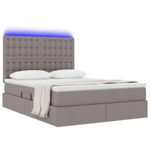 vidaXL Bett mit LED-Lichtleisten mit Kopfteil Taupe 140 x 200 cm Stoff 3372549