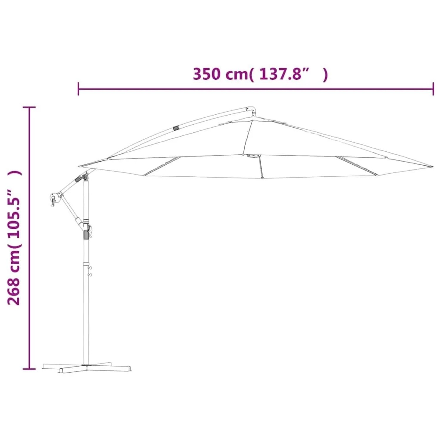 vidaXL Ampelschirm, 350 cm, Schwarz, mit Aluminium-Mast. Sonnenschutz für Garten und Terrasse.
