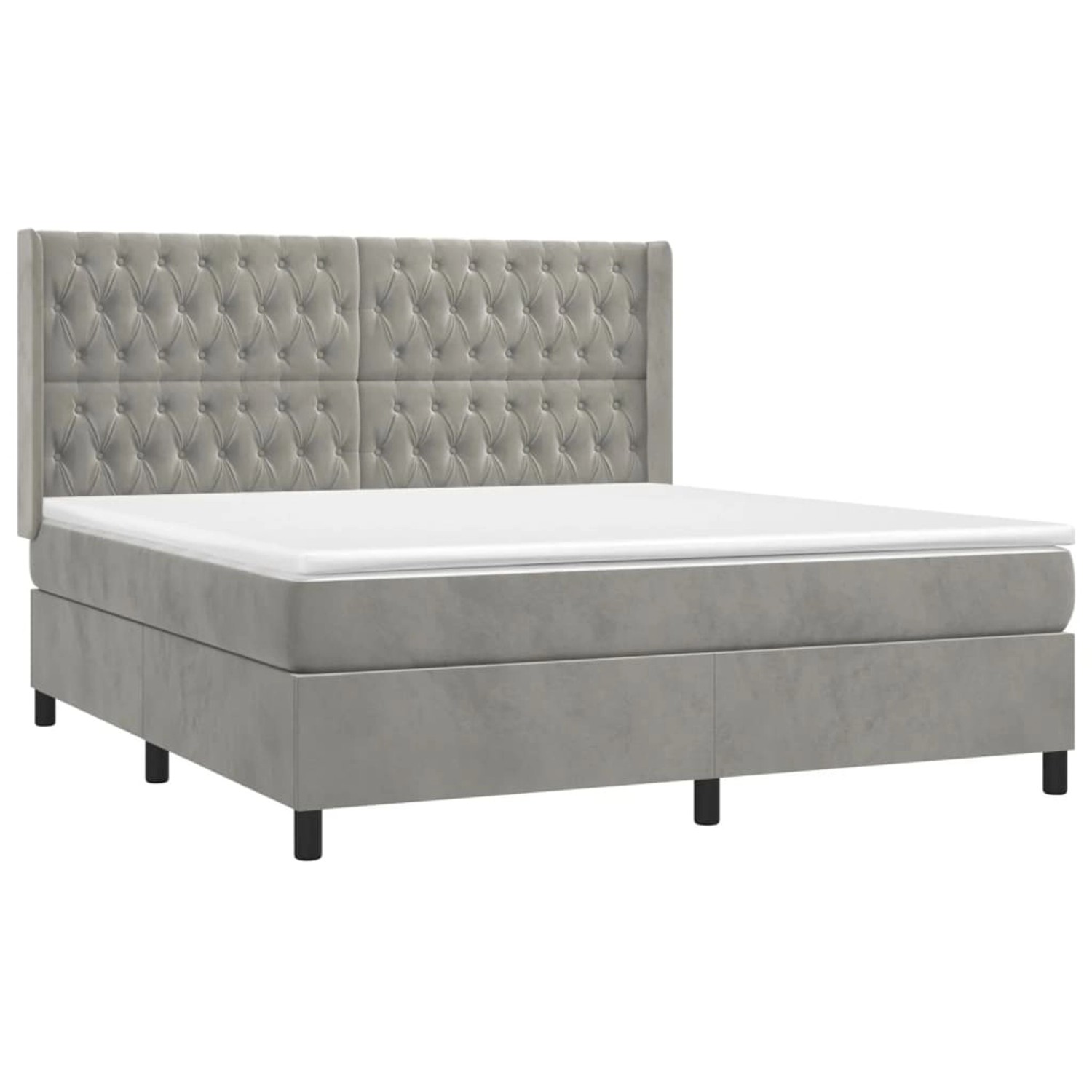 vidaXL Boxspringbett mit Matratze & LED Hellgrau 160x200 cm Samt 3139751 günstig online kaufen