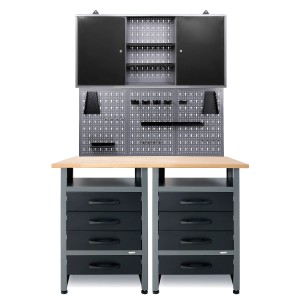 Ondis24 Werkstatt Set Entdecker Plus mit Werkbank, Schränken und Lochwand. Werkstatteinrichtung.