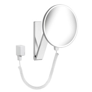 Verchromter, runder Keuco Kosmetikspiegel iLook move mit LED-Beleuchtung und Netzteil.