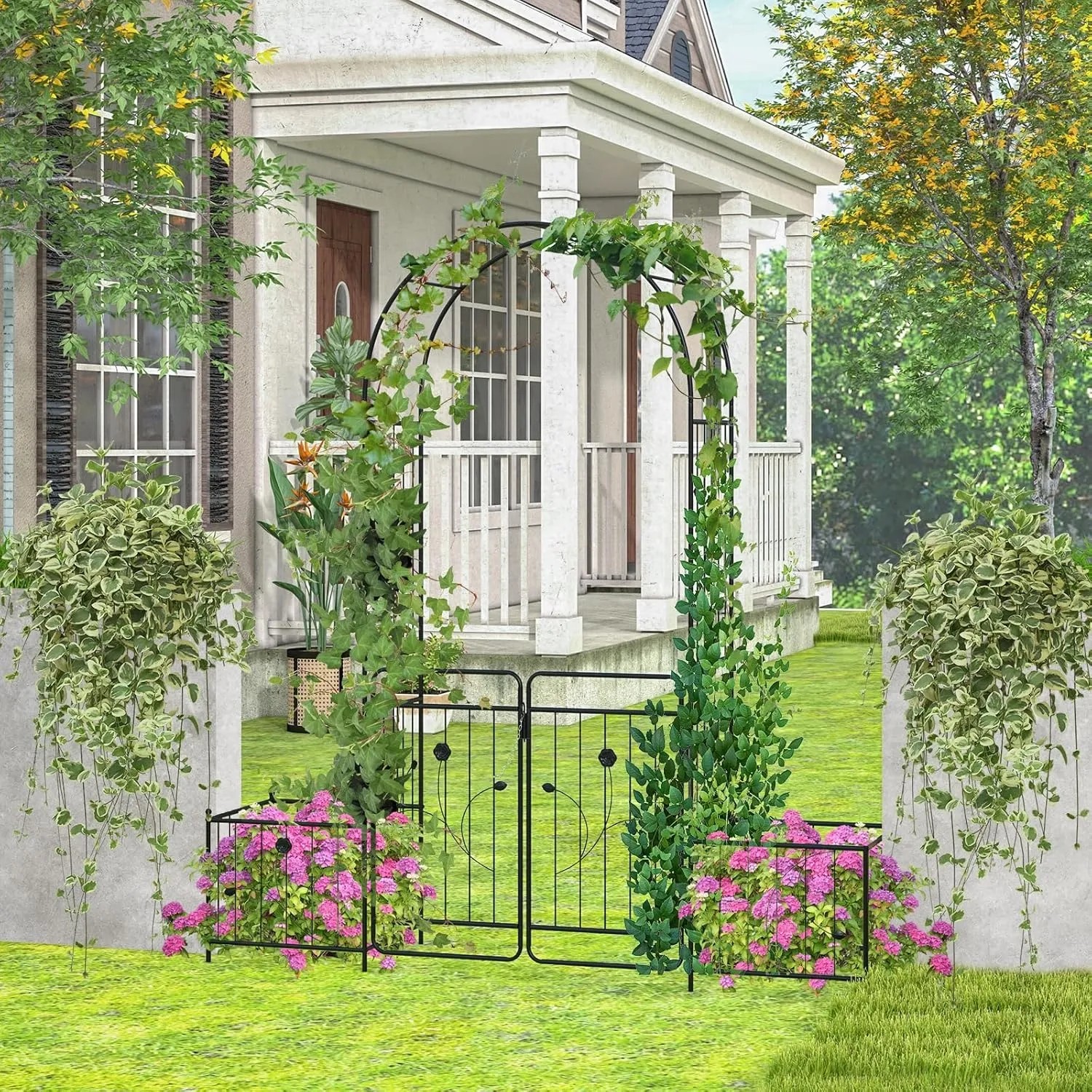 COSTWAY Rosenbogen mit Tür 202 x 50 x 220 cm mit 2 Pflanzgefäßen kaufen bei OBI