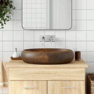 vidaXL Aufsatzwaschbecken Braun Oval 59x40x15 cm Keramik 155084