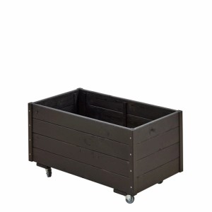 Schwarzer rechteckiger Pflanzkasten aus Holz auf Rollen, 48x88x47 cm, für Garten & Balkon.