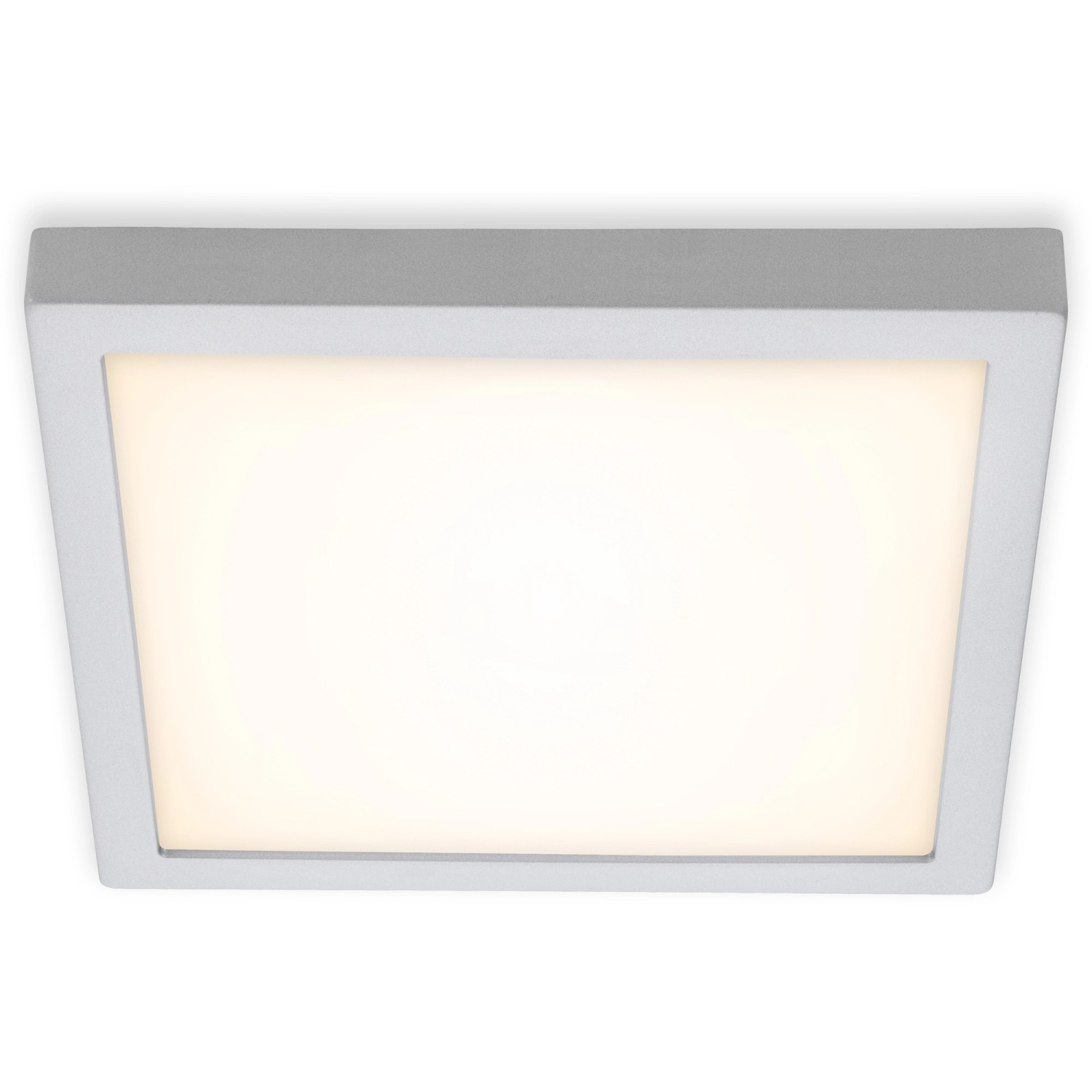 Quadratische LED-Deckenleuchte Fire, Chrom matt, 30x30 cm, warmweißes Licht.