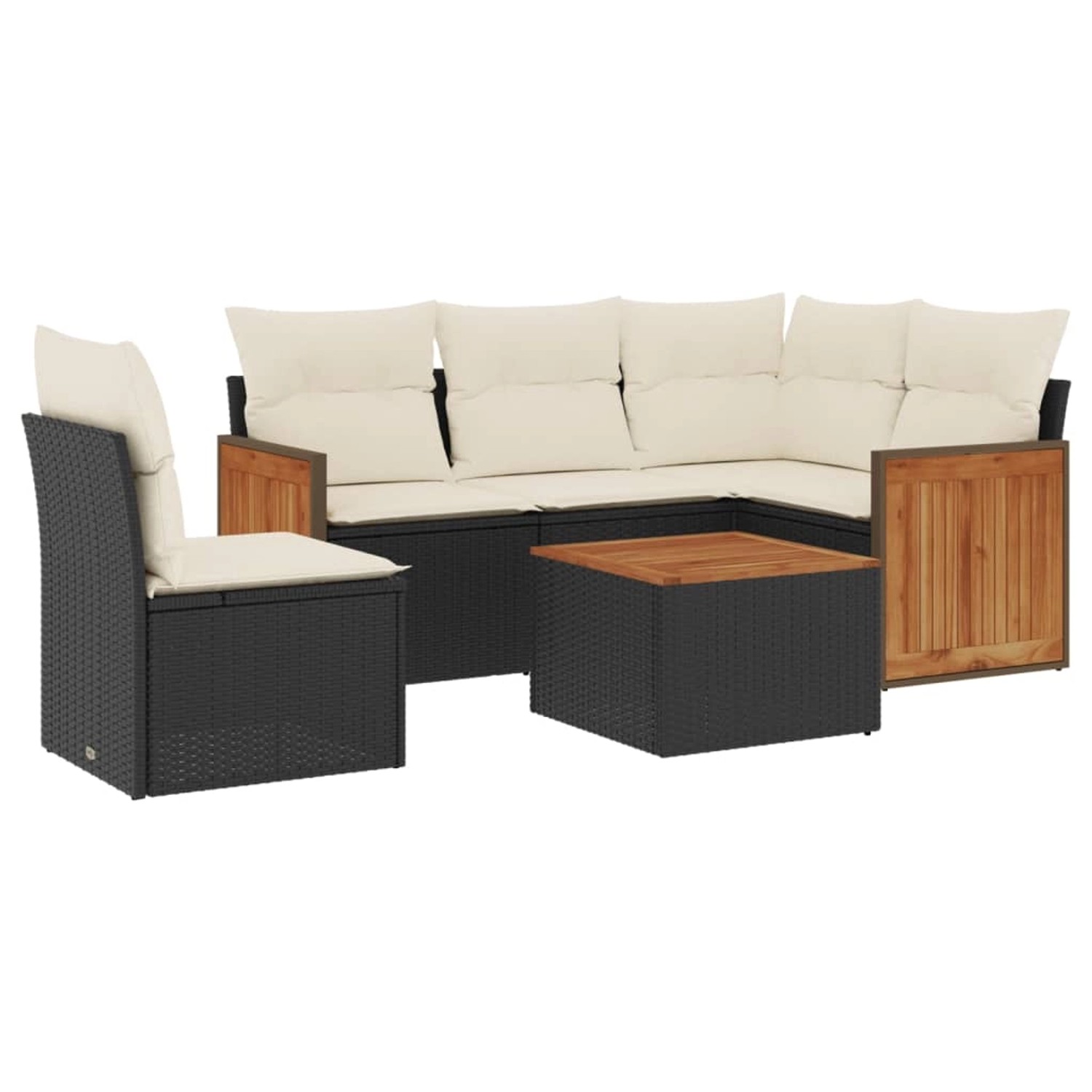 vidaXL 6-tlg Garten-Sofagarnitur mit Kissen Schwarz Poly Rattan Modell 176