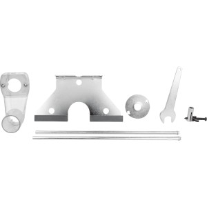 Zubehör für LUX Oberfräse OF-1200 A: Parallelanschlag, Zirkel, Spannzangen, Staubabsaugadapter, Schraubenschlüssel.