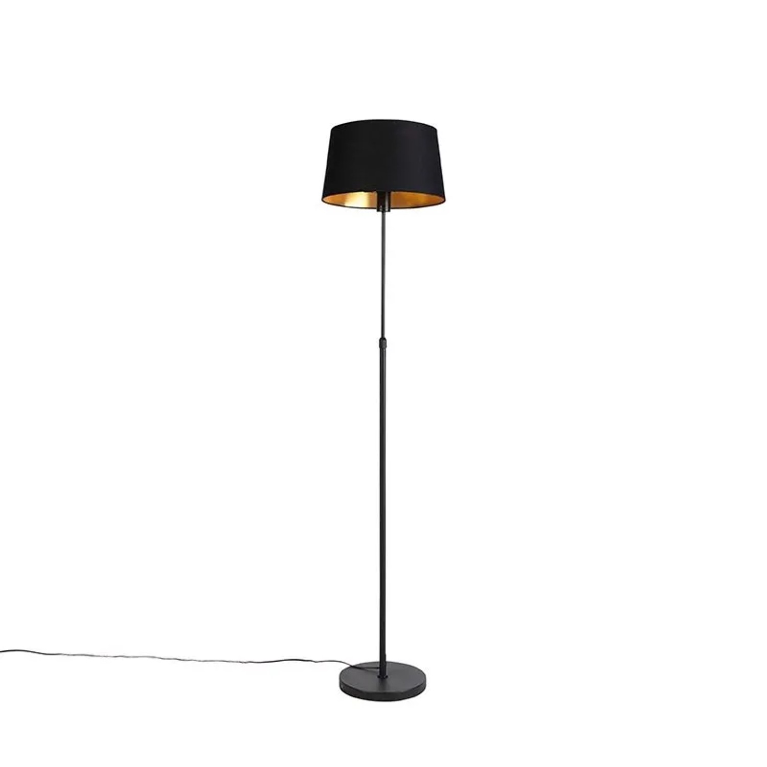 QAZQA Stehleuchte Schwarz mit Schwarzem Schirm 35 cm Verstellbar Parte