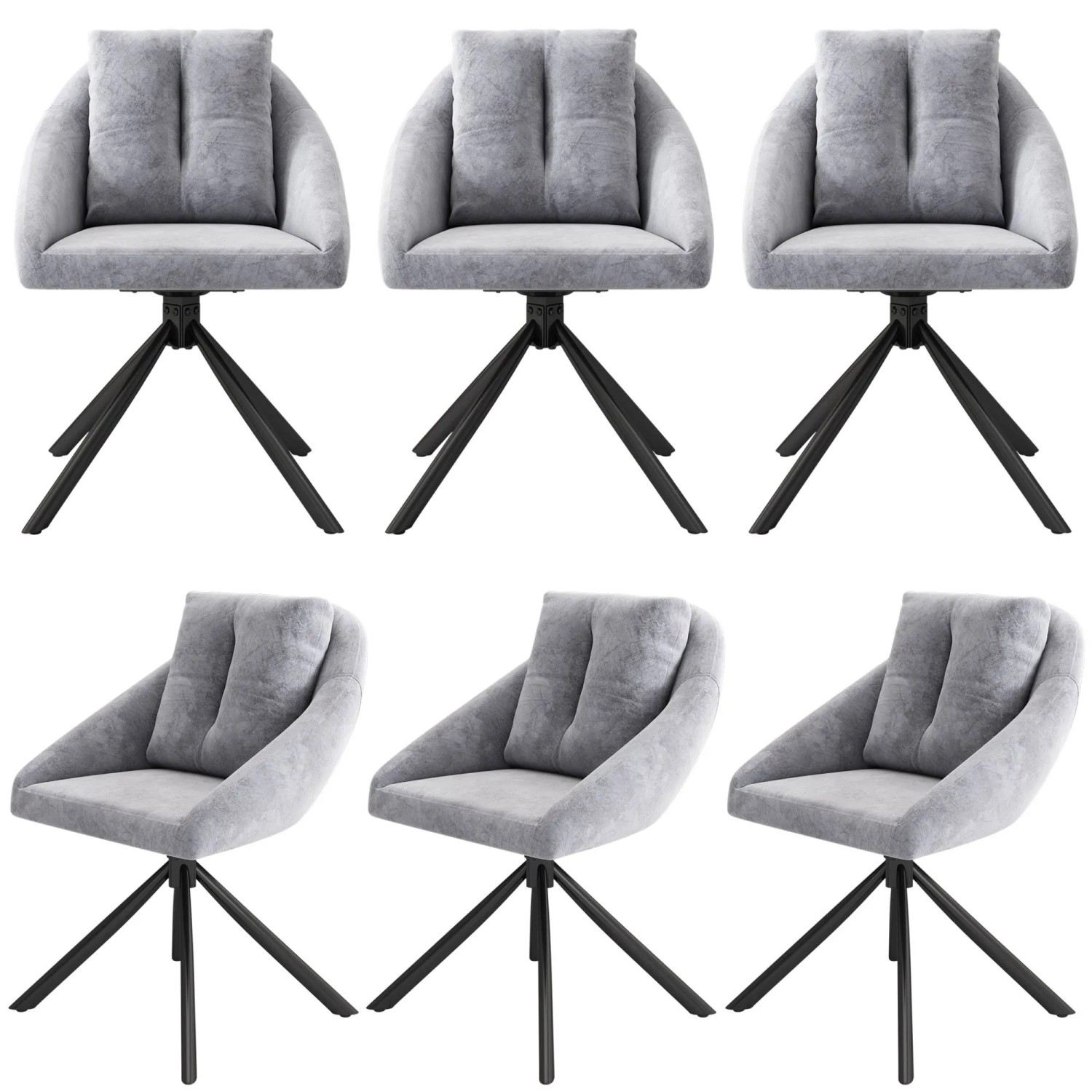 Merax Samt Esszimmerstuhl 6er Set Drehbar Ergonomisch Grau