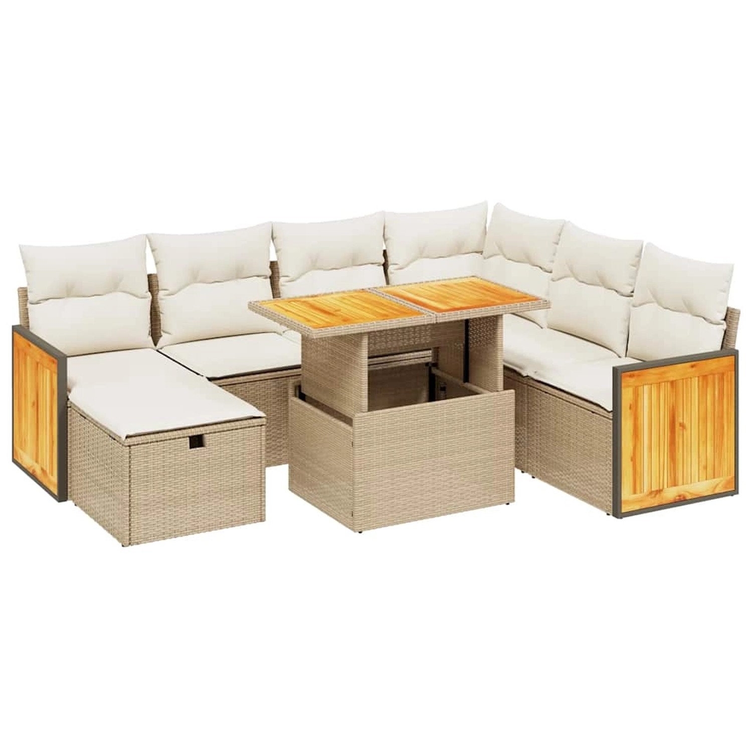 vidaXL 8-Tlg Garten-Sofagarnitur mit Kissen Beige Poly Rattan 3276264