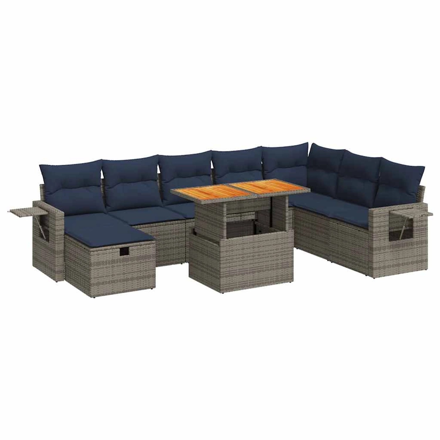 vidaXL 9-Tlg Garten-Sofagarnitur mit Kissen Grau Poly Rattan Akazie 3328048 günstig online kaufen