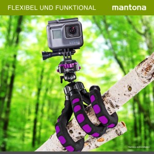 Mantona Kaleido Flex Reisestativ Glamour Pink am Ast. Biegsames Stativ mit Kugelkopf für Kameras.