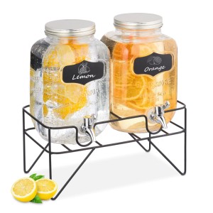 Relaxdays Getränkespender 2er Set aus Glas mit Ständer. Ideal für Saft, Wasser und Limonade.