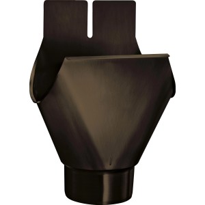 Brauner Einhangstutzen 250/80 für Metall-Dachrinnen, Detailansicht.