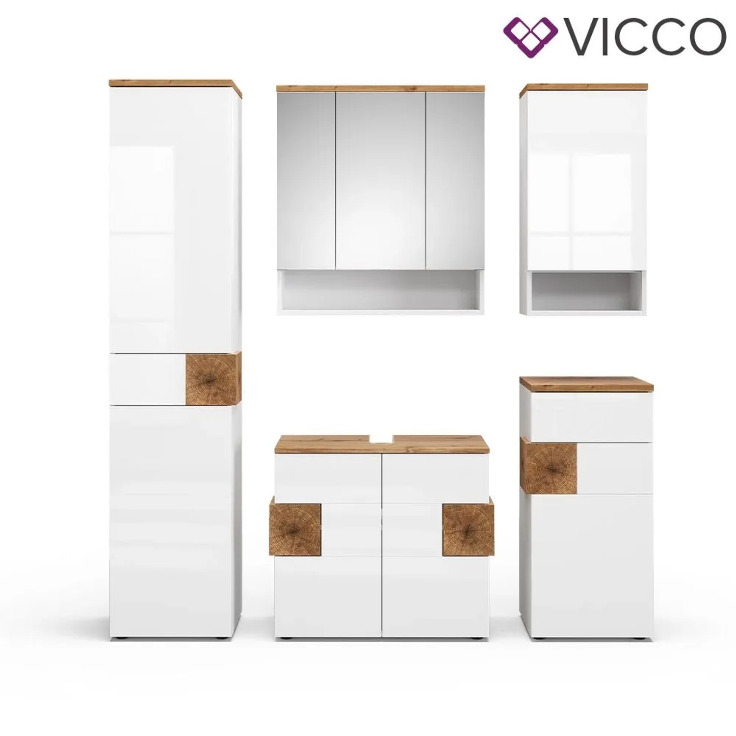 Vicco Badmöbel-Set Eden Weiß Hochglanz 75 x 64 5-teilig