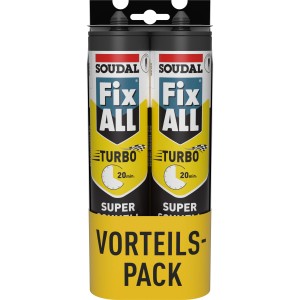 Soudal Fix All Turbo Duo-Pack, 2 Tuben Klebstoff im Vorteilspack. Schnelle Klebkraft für diverse Anwendungen.
