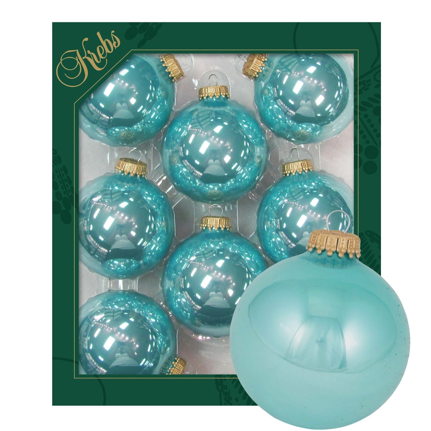 Krebs Glas Lauscha Weihnachtskugeln Aquamarin Glanz Uni 8er-Set 7cm