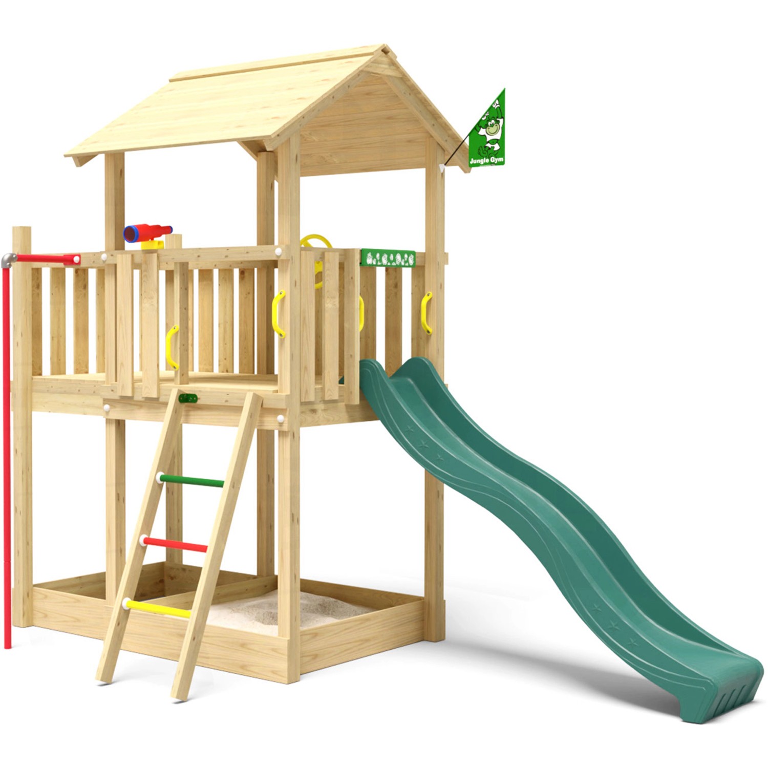 Jungle Gym Spielturm Marvel Holz Rutschstange und Rutsche Dunkelgrün günstig online kaufen